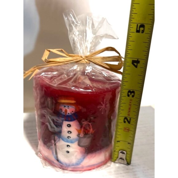Red Handpainted Snowman Holiday Candle 3 Inch Pillar Danson Decor Inc. - Picture 6 of 7